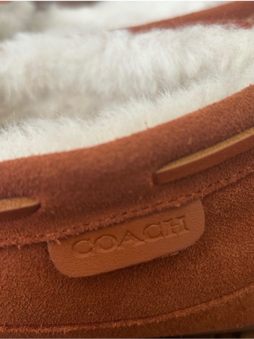 Coach Rust Orange Suede Shearling Moccasin Slippers - Picture 4 of 5